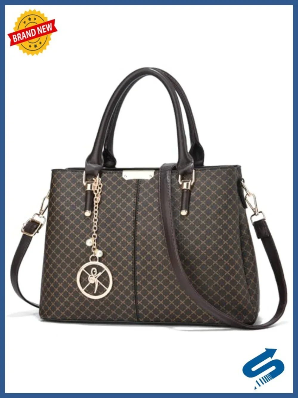 Faux Leather Satchel Handbag 3 Zip Compartments Top Handle Crossbody Tote
